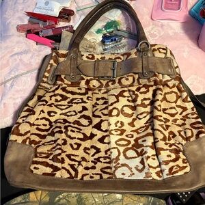 Elegant Dulce Calf Hair/Leather Bag (Tan and Brown Leopard Print Shoulder Bag)